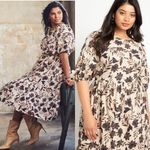 Eloquii Floral Puff Sleeve Midi Dress in Cream Size 16 Photo 2