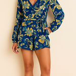 Venus New  Floral Boho Festival Floral Romper Size 8 NWT Long Sleeve Tie Waist Photo 0