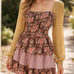 Oddi Officer Smocked Tiered Floral Peasant Dress Photo 0