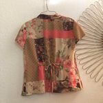 90s Vintage Whimsy Fairy Cottagecore Patchwork Floral Button Shirt Top Blouse Tie Back Fitted Pink Brown #Whimsi #OfficeSiren #whimsical Size 6P Photo 1