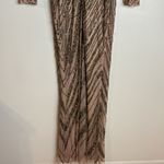 Mac Duggal  Long Sleeve Column Gown hand beaded dress in mocha size 6 style 5240 Photo 7