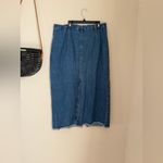 Bill Blass Vintage Front Slit Frayed Denim Skirt, Size 16P Photo 1