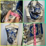 Vintage silk scarf square paisley blue cream EUC 29.5” x 30.5” Photo 9
