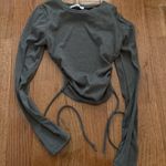 Love j NWOT grey ribbed long sleeve cropped open back tie top Photo 3