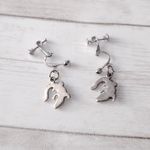 Vintage Clip On Earrings Silver Tone Crocodile Alligator Earrings Photo 3