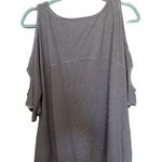 Umgee  Black and White Striped Cold Shoulder Lace Top Photo 2