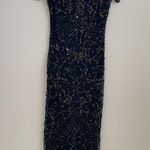 Pisarro Nights Beaded Mesh Column Gown Dark Navy 6 NWOT Photo 6
