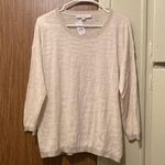 Loft NWT Metalic Silver Knit Embroidered Long Sleeve Blouse Women Size Large Creme Photo 0