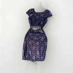 Teri Jon by Rickie Freeman Black Embroidered‎ Lace Midi Beaded Dress Women Sz 12 Purple Photo 6