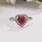 18K White Gold Plated Adjustable Birthstone Crystal Love Heart Ruby Ring for Women Silver Photo 2