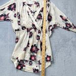 Free People Tuscan Dreams Floral Wrap Blouse BohoPeplum Tie Sleeve Top Cream XS Photo 6