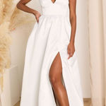 Lulus NWT Blissfully Beloved Ivory Backless A-Line Bow Maxi Dress Bridal Size M Photo 0