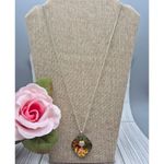 Vintage Germany Signed Iridescent Pendant Necklace with Gold Palm Tree 24" MINT Photo 1