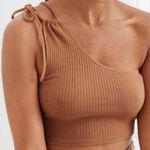 Aerie  Rebel Tie Cropped One Shoulder Ribbed Tank Top Size Medium Photo 0