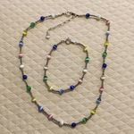 Sterling Silver VTG  Multicolor Cats Eye Station Beaded Choker Necklace Extension Photo 4