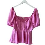 Nine Britton Rosette Ruffle Hem Puff Sleeve Women’s Blouse Peplum SZ M # 1898 Photo 0