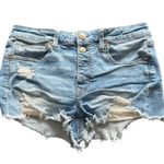 American Eagle Women’s High Rise Shortie Denim Distressed Shorts Blue Size 6 Photo 0