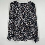 Loft Boho Sheer Floral Top Teal Blue Cream Hidden Button Front Long Sleeve Sz M Photo 6