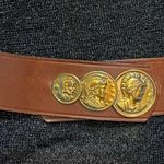 Rare Vintage 50’s GARAY Topgrain Cowhide Brown Leather Roman Coins Belt Size 28 Photo 4