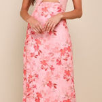 Lulus NWT  Endlessly Cute Pink Floral Mesh Cutout Lace Bustier Maxi Dress Size M Photo 0