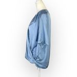 Scotch & Soda Para Dice Blouse Women's Large Blue Satin Short Sleeve Cross Front Photo 3