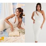 House Of CB ‎ 'Valentina' Ivory Asymmetric Cutout Midi Dress NWOT size L Photo 2