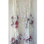 Vivid Importers Lace Crochet Floral Fringe Kimono Vest Size Large Boho Festival White Photo 0