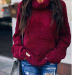 Chenille Burgandy cowl neck chunky Sweater Red Photo 5