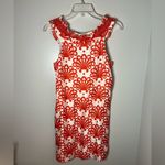 Milly  Of New York Vintage Silk Fan Print Orange Ivory Ruffle Shift Dress Sz 8 Photo 3
