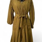 O'2nd L 10/12 Pleated Trench Jacket Coat Belted Hooded Flare Skirt Luxury Green Size L Photo 4