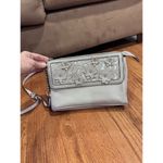 Liz Claiborne Silver Embellished Flowers Purse Silver Hardware Faux Leather y2k Photo 7