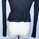 Urban Outfitters Black Ribbed Knit Tie Front Peplum Ruffle Top Small Slim Fit Photo 10