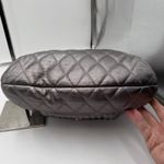 Coach Poppy Quilted Metallic Leather Tote Bag Silver Shoulder Handbag Photo 7