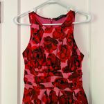 Eshakti pink red floral midi dress size small / 6 smocked full skirt feminine Photo 5