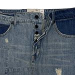 Free People  Denim Mini Skirt Women’s Size 27 2 Tone Blue Distressed Button‎ Fly Photo 2