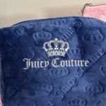 Juicy Couture royal blue velour makeup bag with silver crown logo embroidery on the front. Photo 3