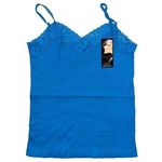 Miss Juli Womens Lace Trim Camisole Cami Blue Seamless Spaghetti Strap Tank Top Size M Photo 0