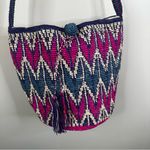 Free People  Clover Drawstring Straw Woven Bucket Bag Colorful Boho Photo 2