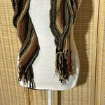 La Fiorentina 100% Acrylic Loose Knit Rolled Fringed Scarf Dark Autumn Colors Brown Photo 2