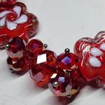 Artisan Red Flower Art Glass Stretch Bracelet Photo 2