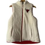 NBA Bulls Red Puffer Sherpa Vest Reversible Womens Large Full Zip Sleeveless Photo 2