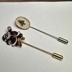 Enamel Santa Claus & Embroidered Christmas Tree Lapel Stick Pin Lot Of 2 Photo 0
