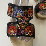 Alegria  Lite Women's Embroidered Leather Two Strap Wedge Sandals Sz 39 Black Red Photo 2