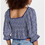 Free People  Britnee Print Smocked Floral Blue Women's Top Photo 2