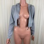 New Mix NWOT  Long Sleeve Zipper Front Cropped Hoodie Sweatshirt Sz MD Gray Photo 6