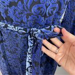 Bebe Blue Black Floral Velvet Long Sleeve Jumpsuit Women XL Designer Pants Photo 2