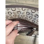 Guess Logo Clutch With Strap Brown Faux Croc Zip Up Photo 3