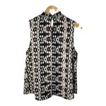 Roan + Ryan Diamond Print Sleeveless‎ Mock Neck Blouse Top Women Size Medium Black Photo 4