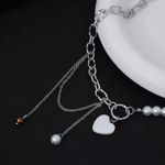 Macy's New- Pendant Pearl Stainless Steel Chain Splicing Clavicle Chain Charm Necklace Photo 2
