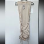 Women's Sleeveless Bodycon Mini Knit Ruched Stretch Side Drawstring Tank Dress L Tan Size L Photo 1